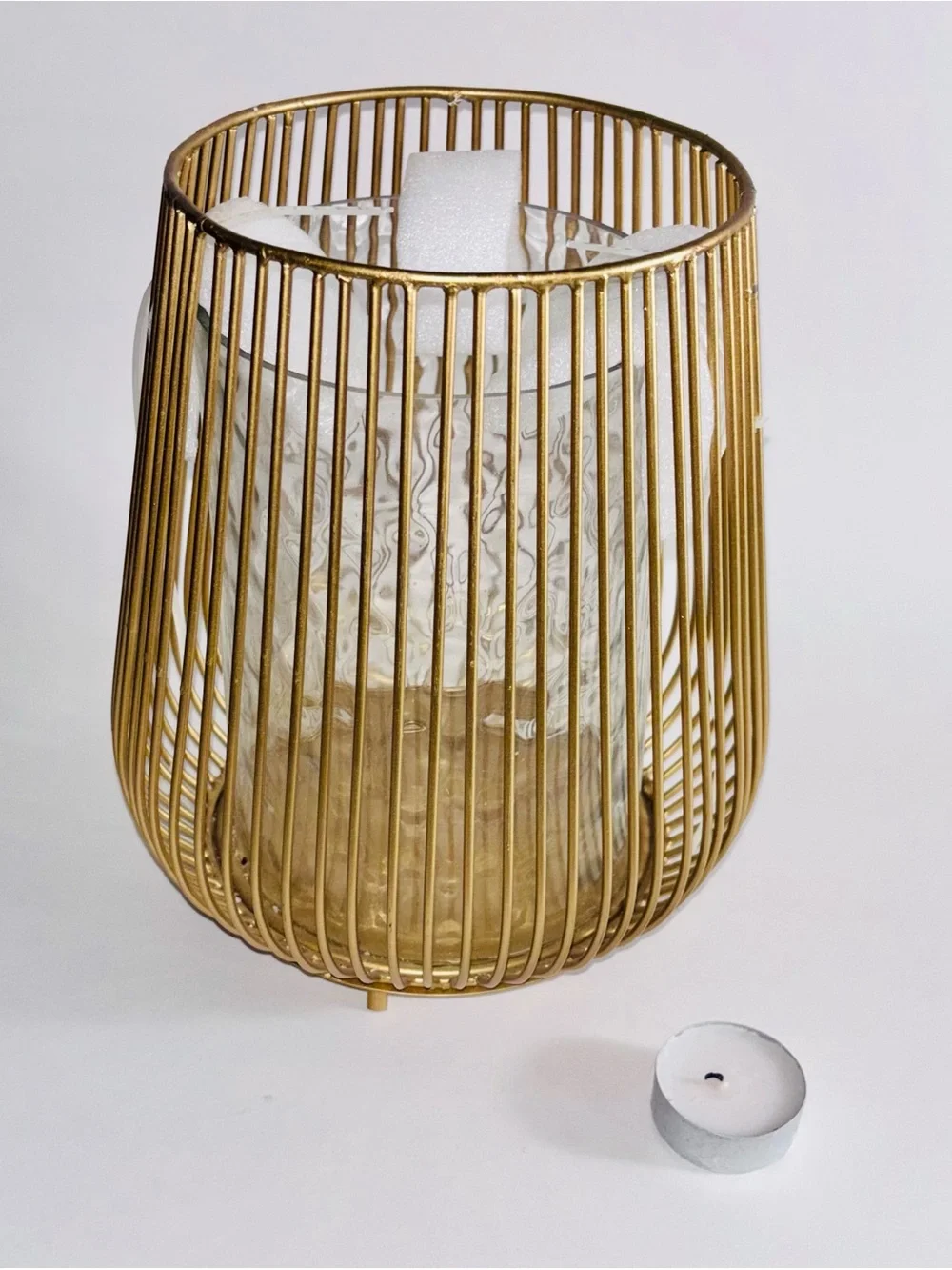 Gold Wire Cage Glass Hurricane Candle Holder